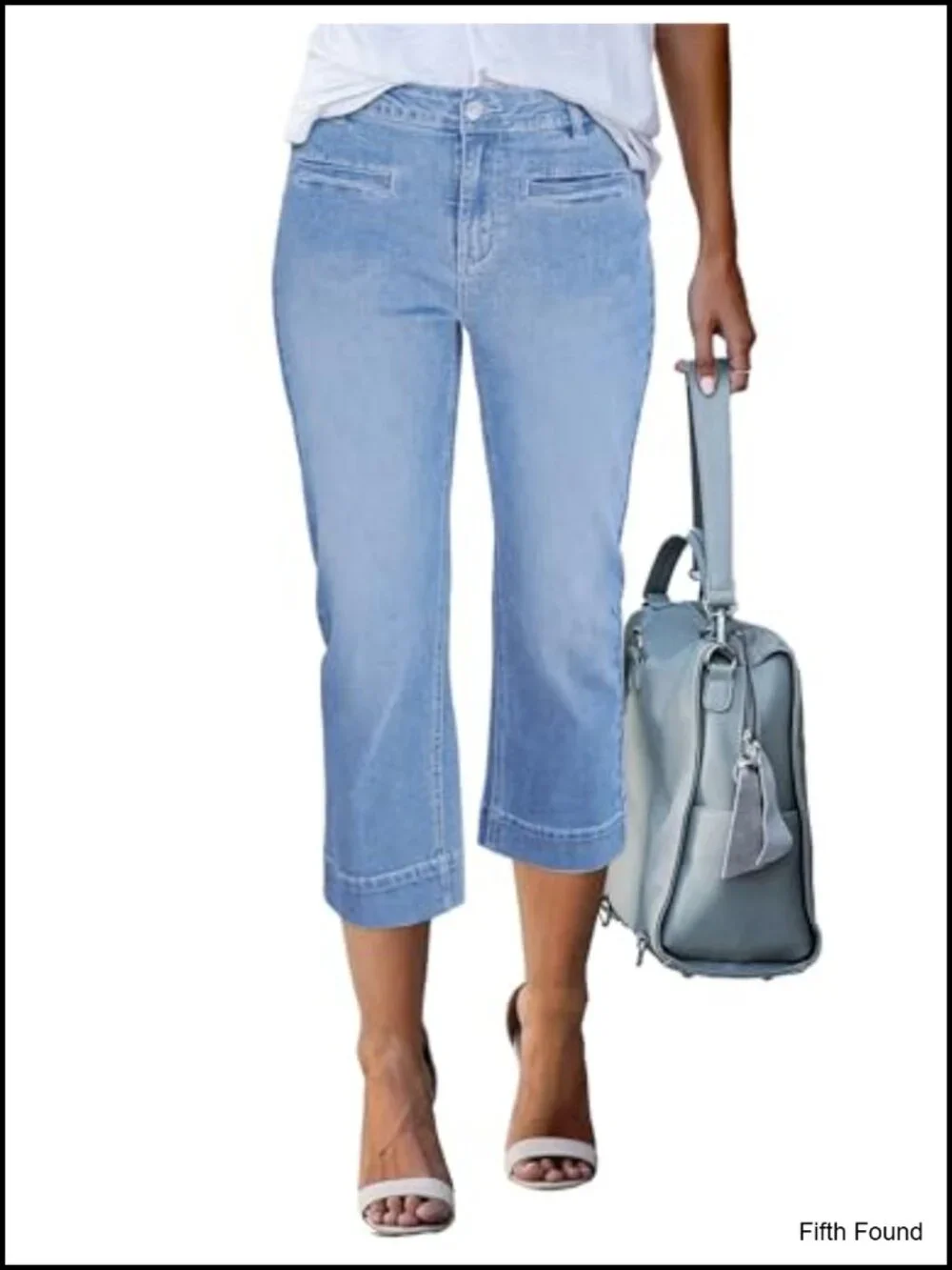 High Waisted Stretch Capri Jeans with Welt Pockets Slim Straight